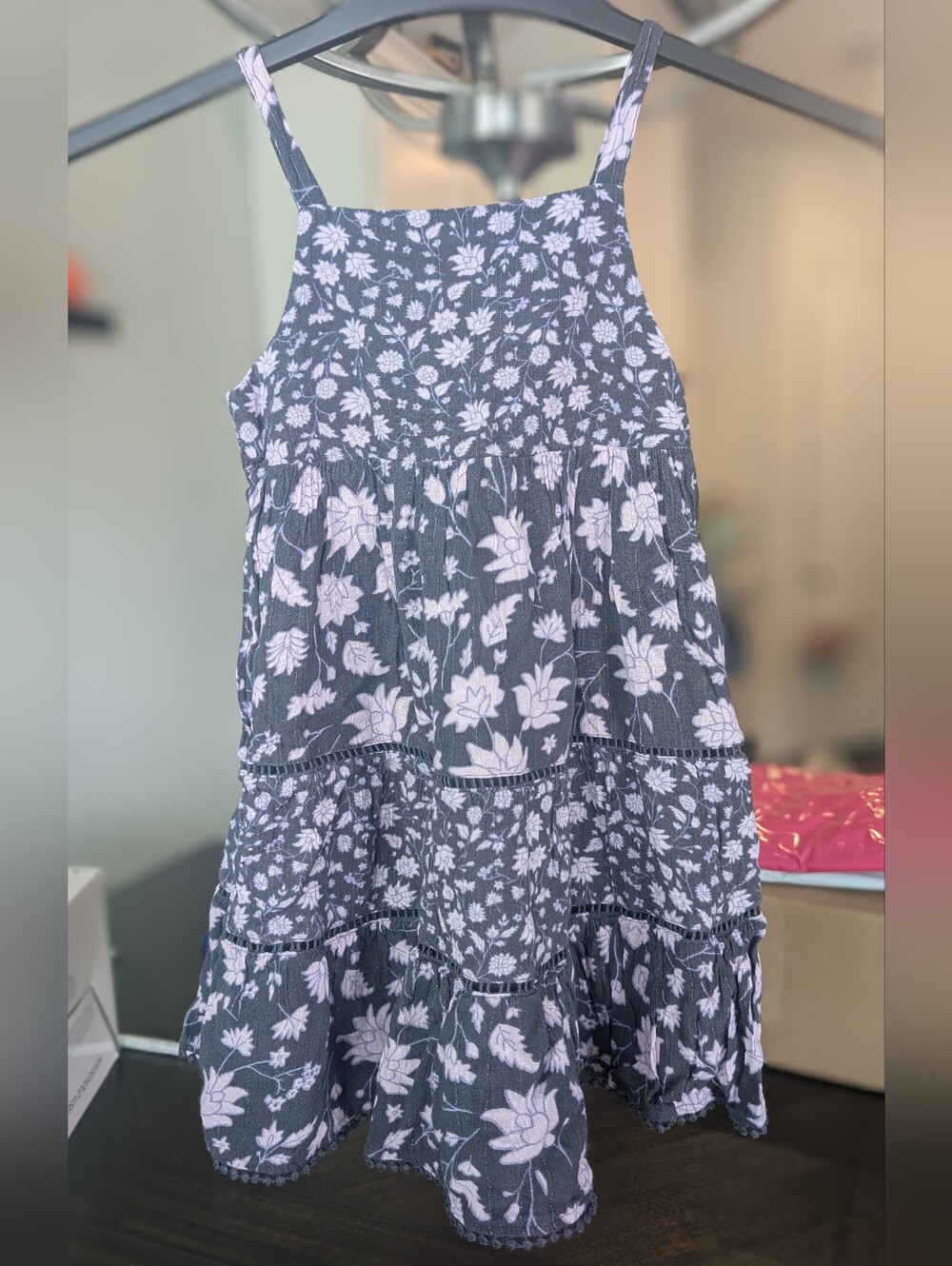 Cat & Jack Pink Floral Tiered Sundress on Charcoal
